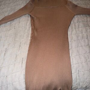 Elegant Tan Ribbed Dress